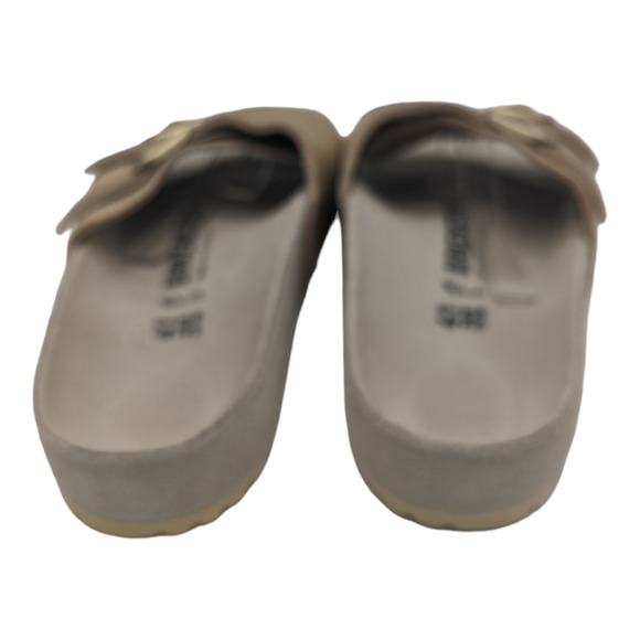 Birkenstock Vaduz Slide Sandal Gold Tone Leather Tan Suede Buckle 41 - Picture 5 of 10